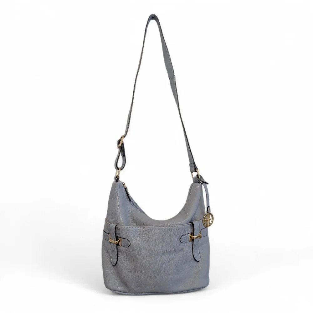 GIANI BERNINI Blue Hobo Bag Bridle Leather Blue Medium Crossbody Shoulder